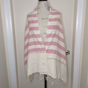 Pink stripe cotton linen blanket scarf